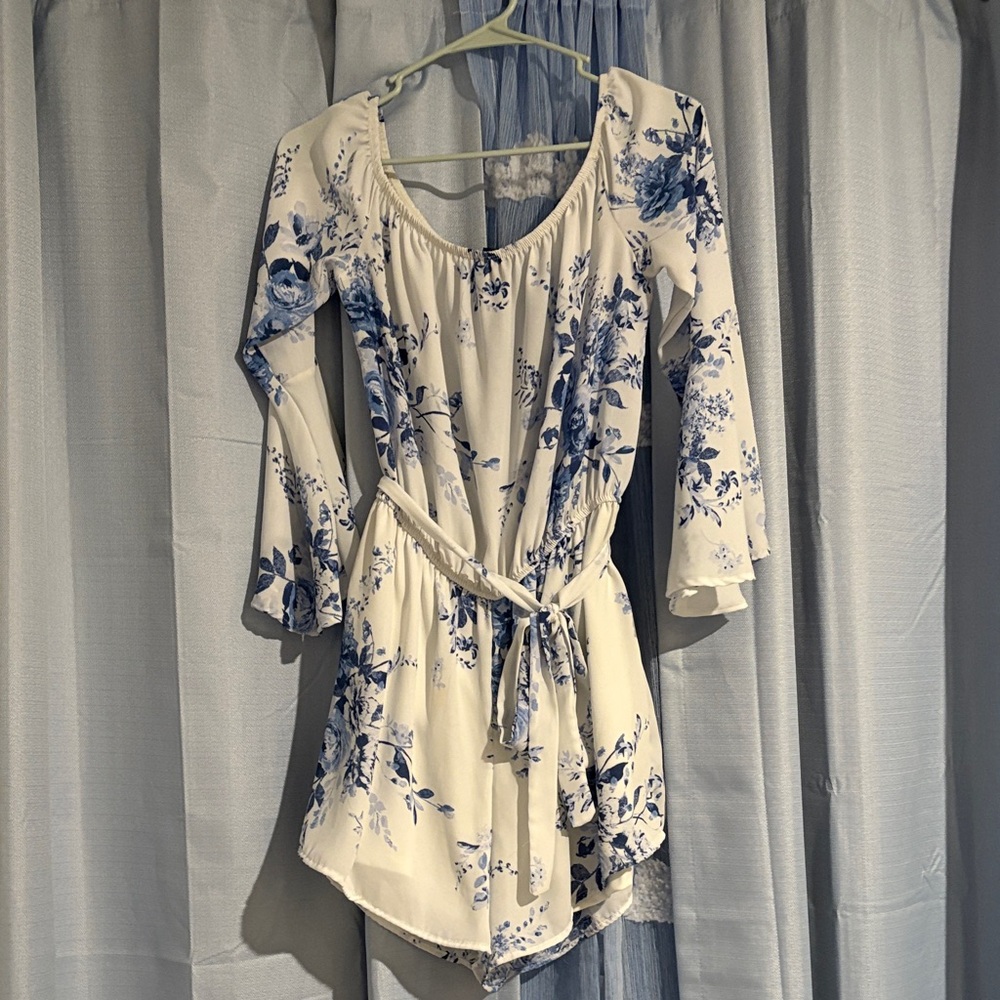 Floral Blue and White romper